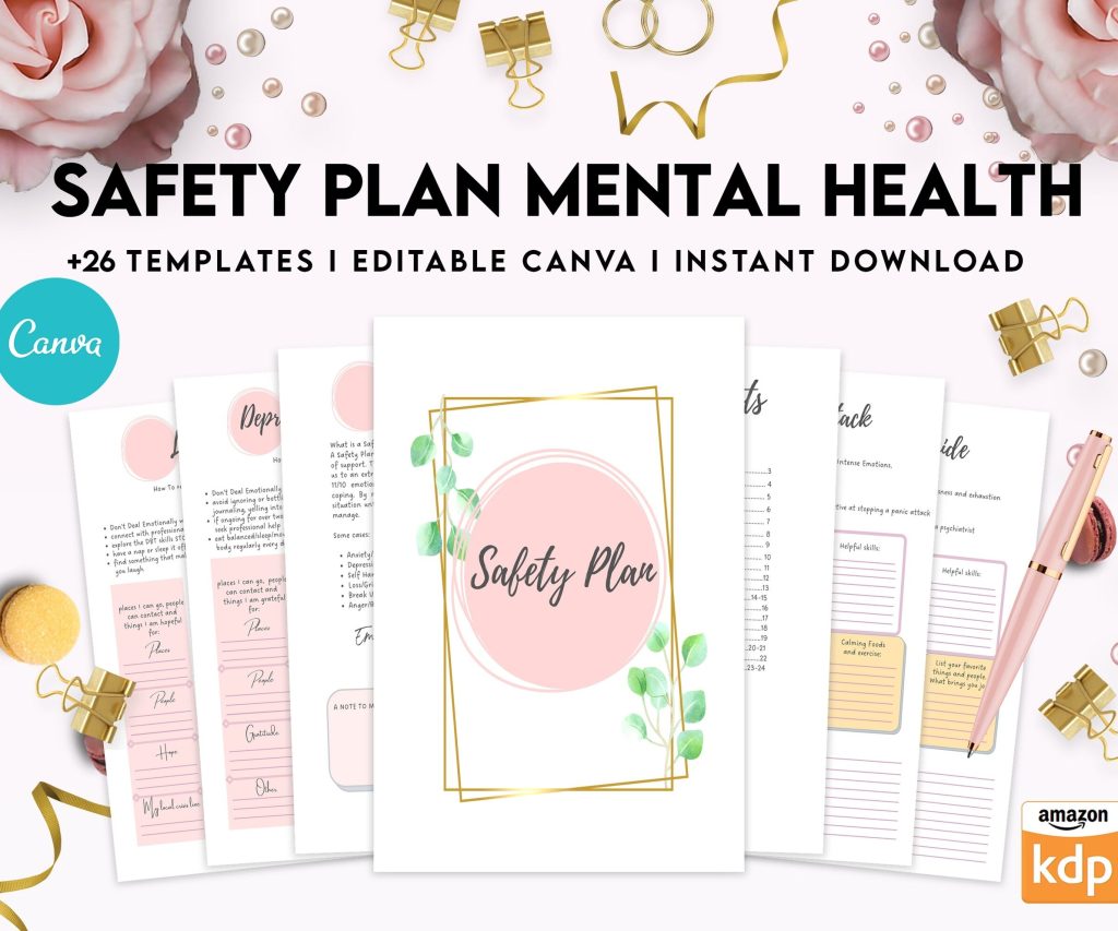 Safety Plans Journal, Mental Health Worksheets, Problem Solving, self care, Canva Editable Templates, Kdp interior