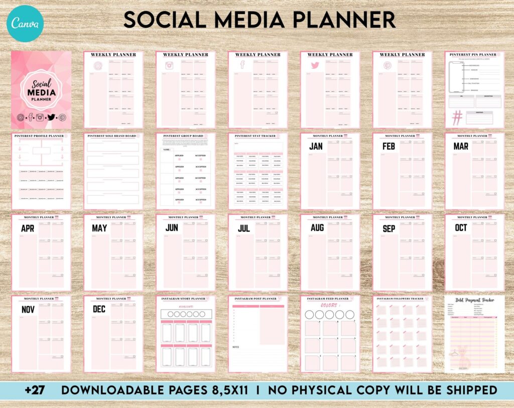Social media planner, Social media journal, Weekly planner, Post planner, Stories Planner, feed Planner, Canva Editable Templates, Kdp interior