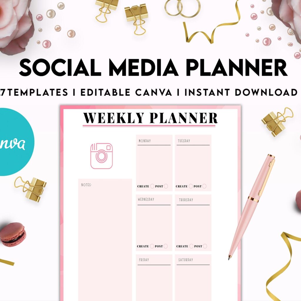 Social media planner, Social media journal, Weekly planner, Post planner, Stories Planner, feed Planner, Canva Editable Templates, Kdp interior
