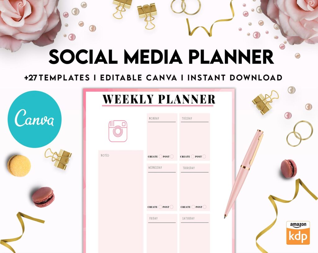 Social media planner, Social media journal, Weekly planner, Post planner, Stories Planner, feed Planner, Canva Editable Templates, Kdp interior