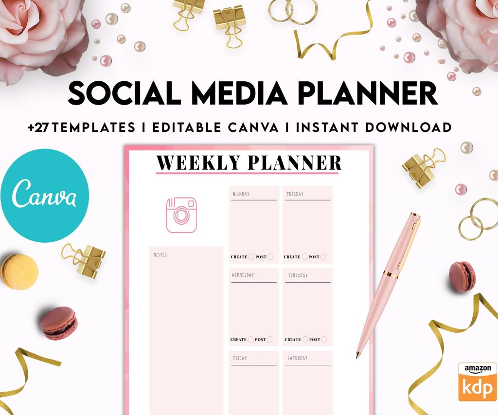 Social media planner, Social media journal, Weekly planner, Post planner, Stories Planner, feed Planner, Canva Editable Templates, Kdp interior
