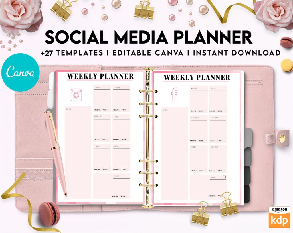 Social media planner, Social media journal, Weekly planner, Post planner, Stories Planner, feed Planner, Canva Editable Templates, Kdp interior