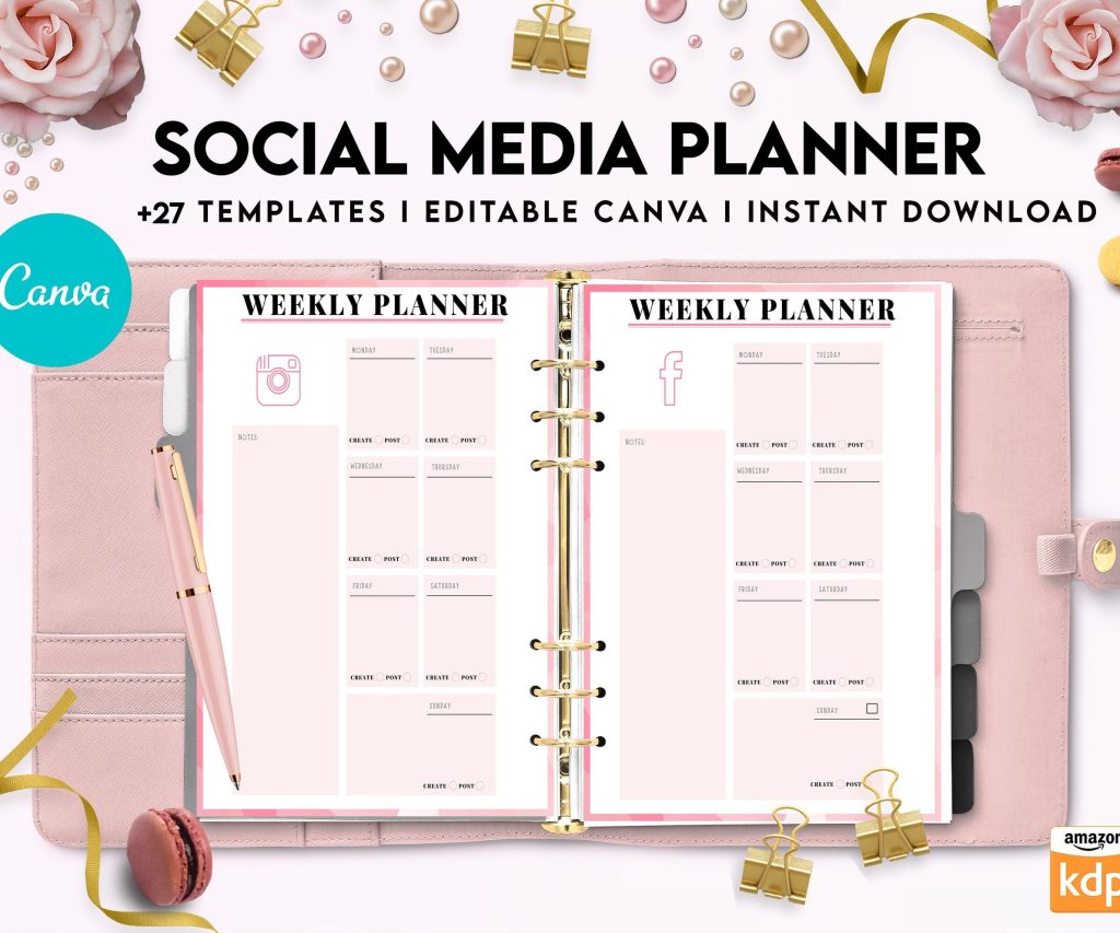 Social media planner, Social media journal, Weekly planner, Post planner, Stories Planner, feed Planner, Canva Editable Templates, Kdp interior