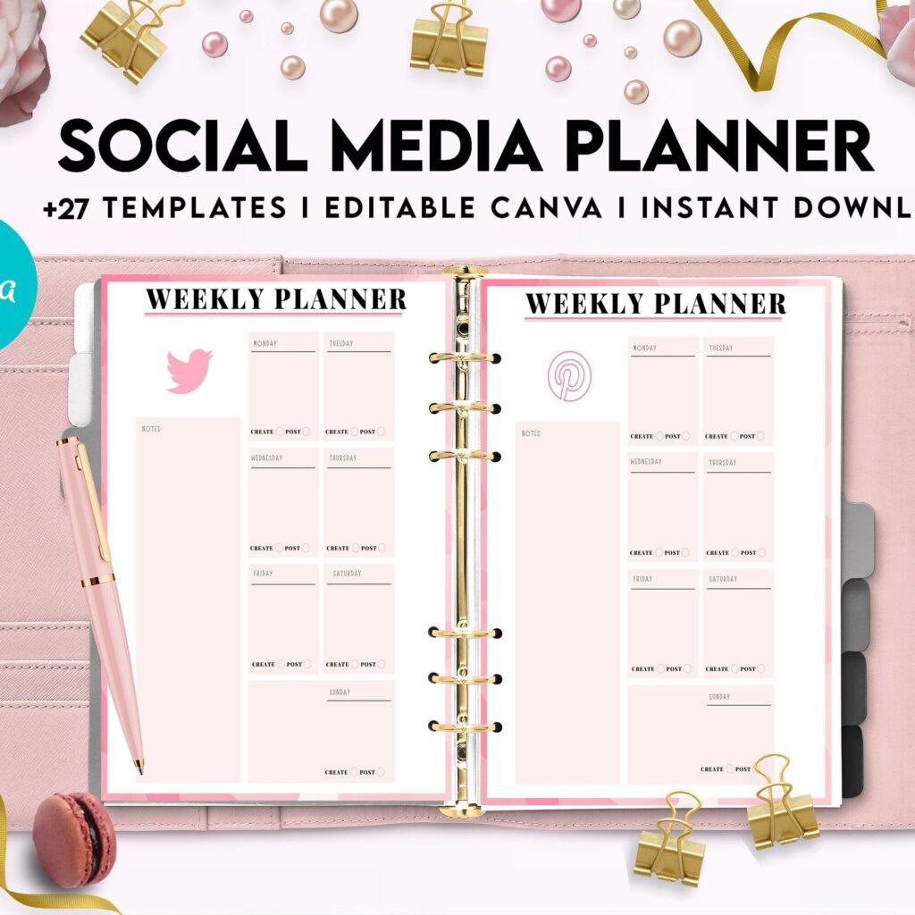 Social media planner, Social media journal, Weekly planner, Post planner, Stories Planner, feed Planner, Canva Editable Templates, Kdp interior
