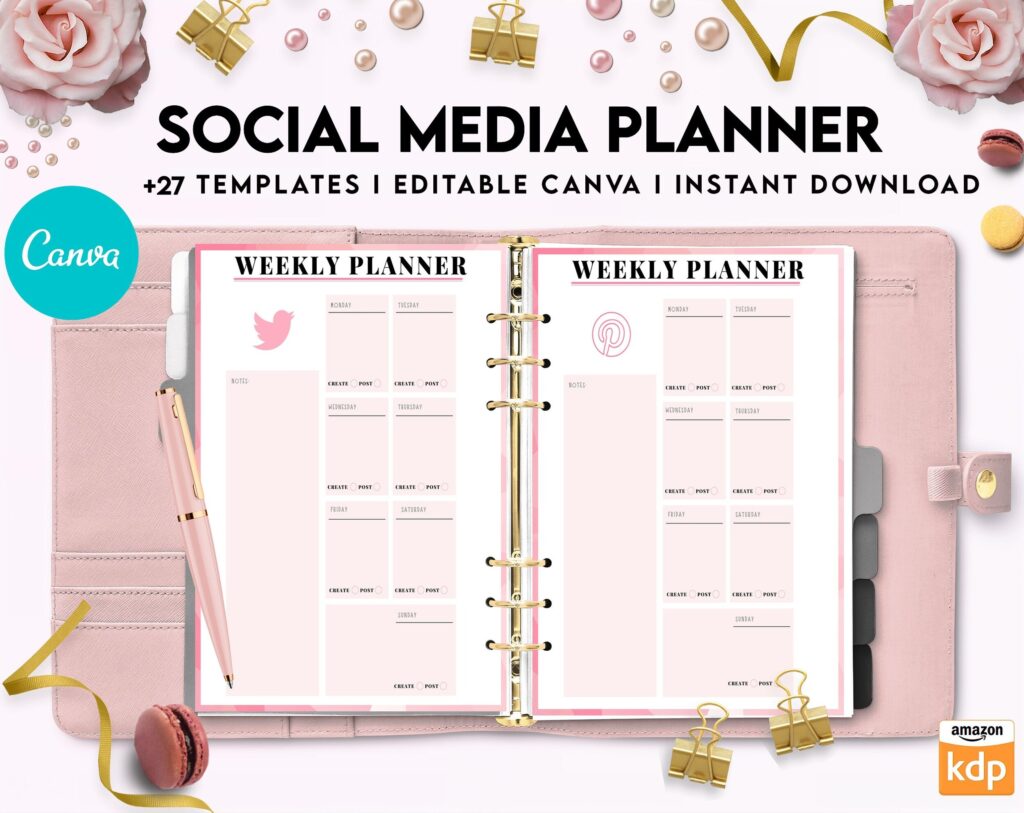 Social media planner, Social media journal, Weekly planner, Post planner, Stories Planner, feed Planner, Canva Editable Templates, Kdp interior