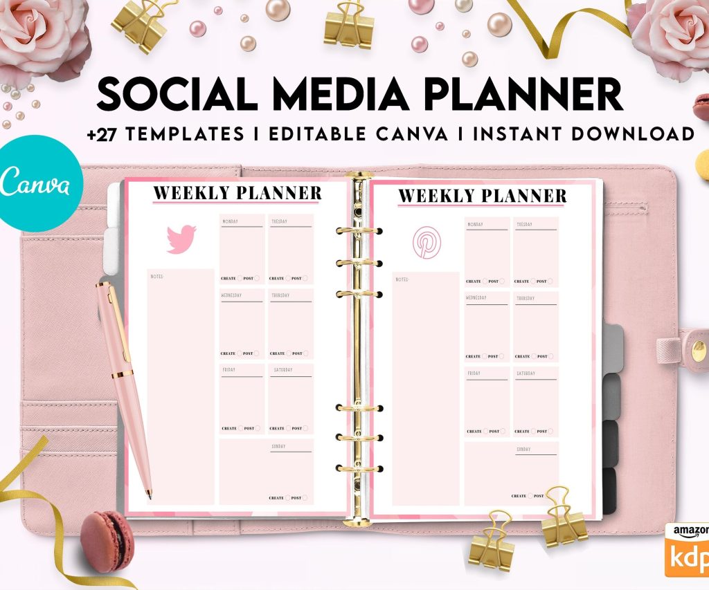 Social media planner, Social media journal, Weekly planner, Post planner, Stories Planner, feed Planner, Canva Editable Templates, Kdp interior