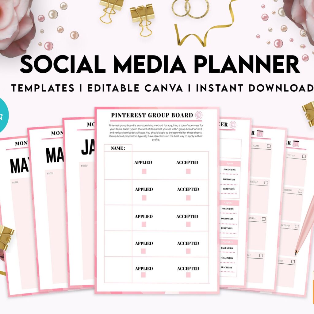 Social media planner, Social media journal, Weekly planner, Post planner, Stories Planner, feed Planner, Canva Editable Templates, Kdp interior