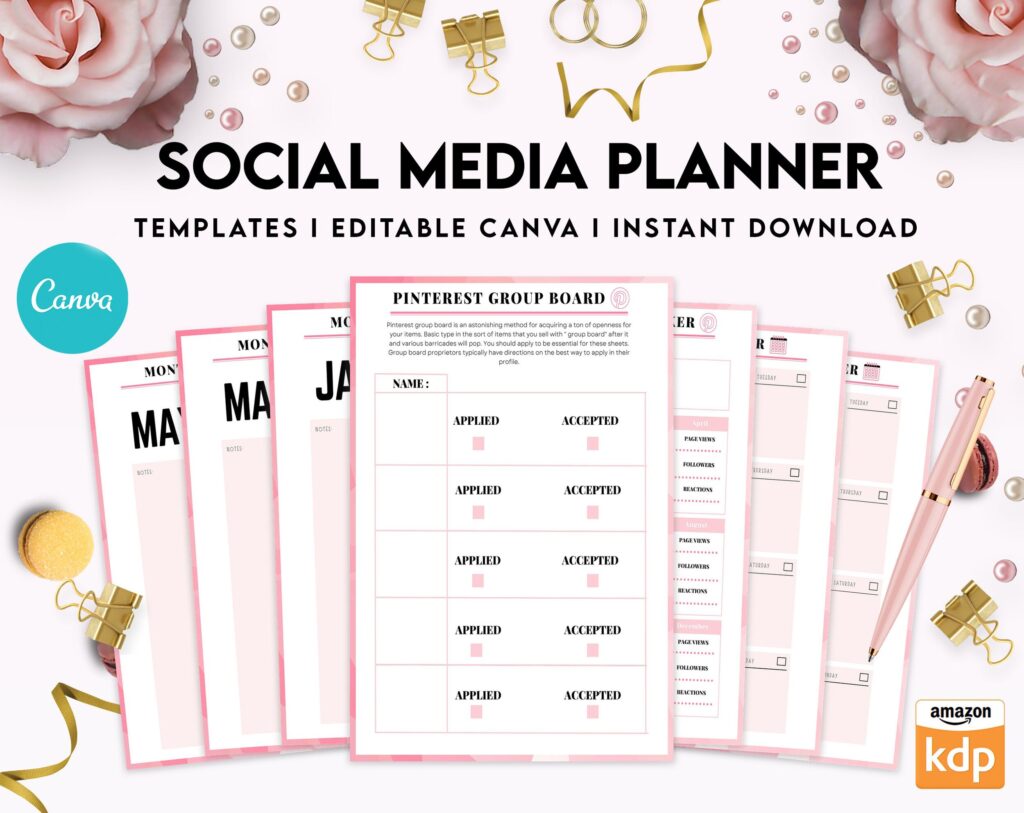 Social media planner, Social media journal, Weekly planner, Post planner, Stories Planner, feed Planner, Canva Editable Templates, Kdp interior