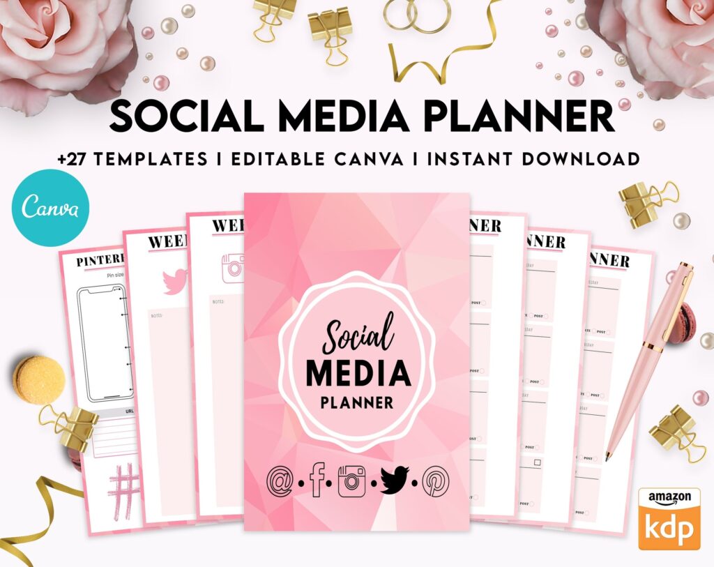 Social media planner, Social media journal, Weekly planner, Post planner, Stories Planner, feed Planner, Canva Editable Templates, Kdp interior