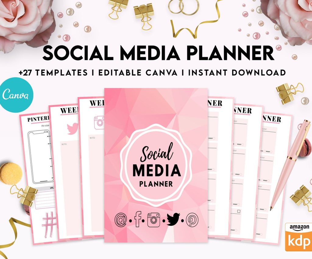 Social media planner, Social media journal, Weekly planner, Post planner, Stories Planner, feed Planner, Canva Editable Templates, Kdp interior