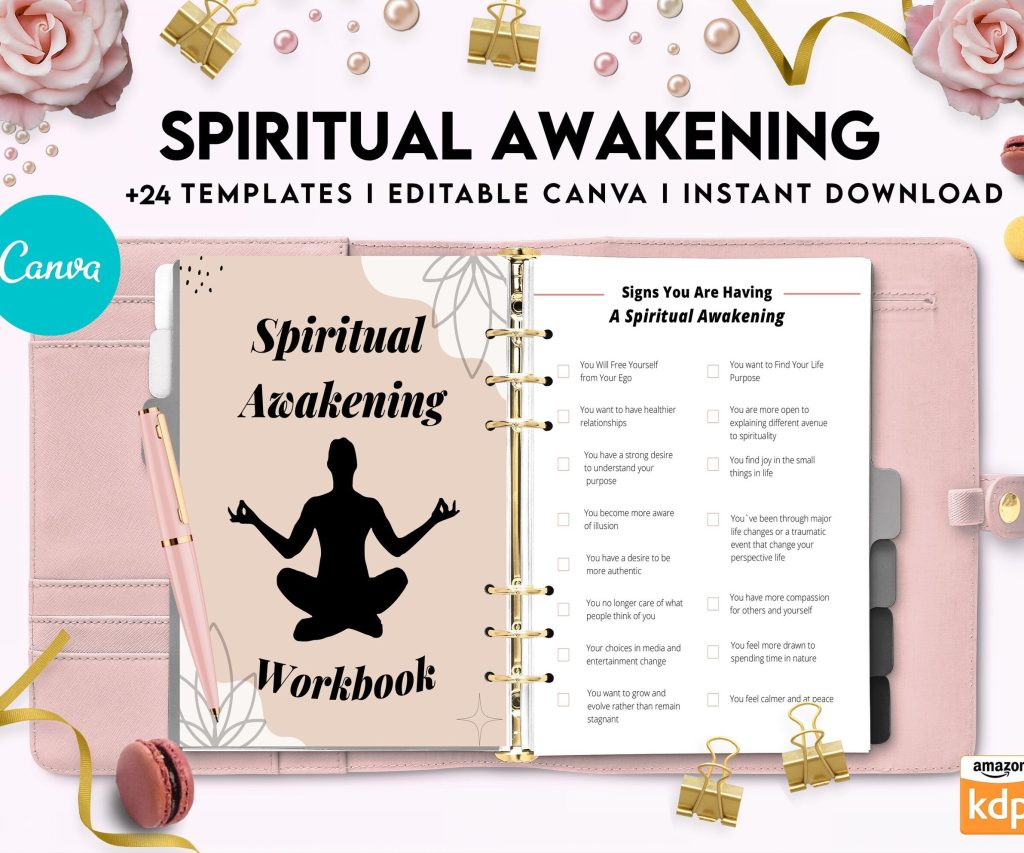 Editable Templates Spiritual Awakening Workbook for Self Discovery, Anxiety, Editable Templates Journalling Prompts, Canva Editable Templates, Kdp interior