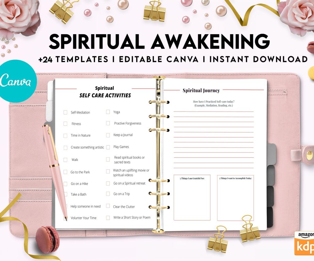 Editable Templates Spiritual Awakening Workbook for Self Discovery, Anxiety, Editable Templates Journalling Prompts, Canva Editable Templates, Kdp interior