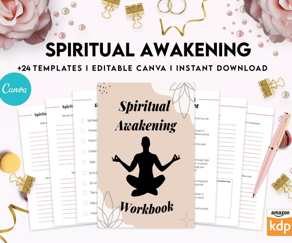 Editable Templates Spiritual Awakening Workbook for Self Discovery, Anxiety, Editable Templates Journalling Prompts, Canva Editable Templates, Kdp interior