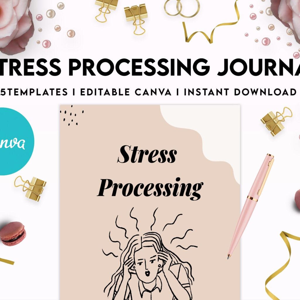 Stress Processing Journal Pages for daily self care, mental health, and emotion list with breakdown worksheets, Canva Editable Templates, Kdp interior