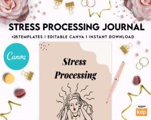 Stress Processing Journal Pages for daily self care, mental health, and emotion list with breakdown worksheets, Canva Editable Templates, Kdp interior