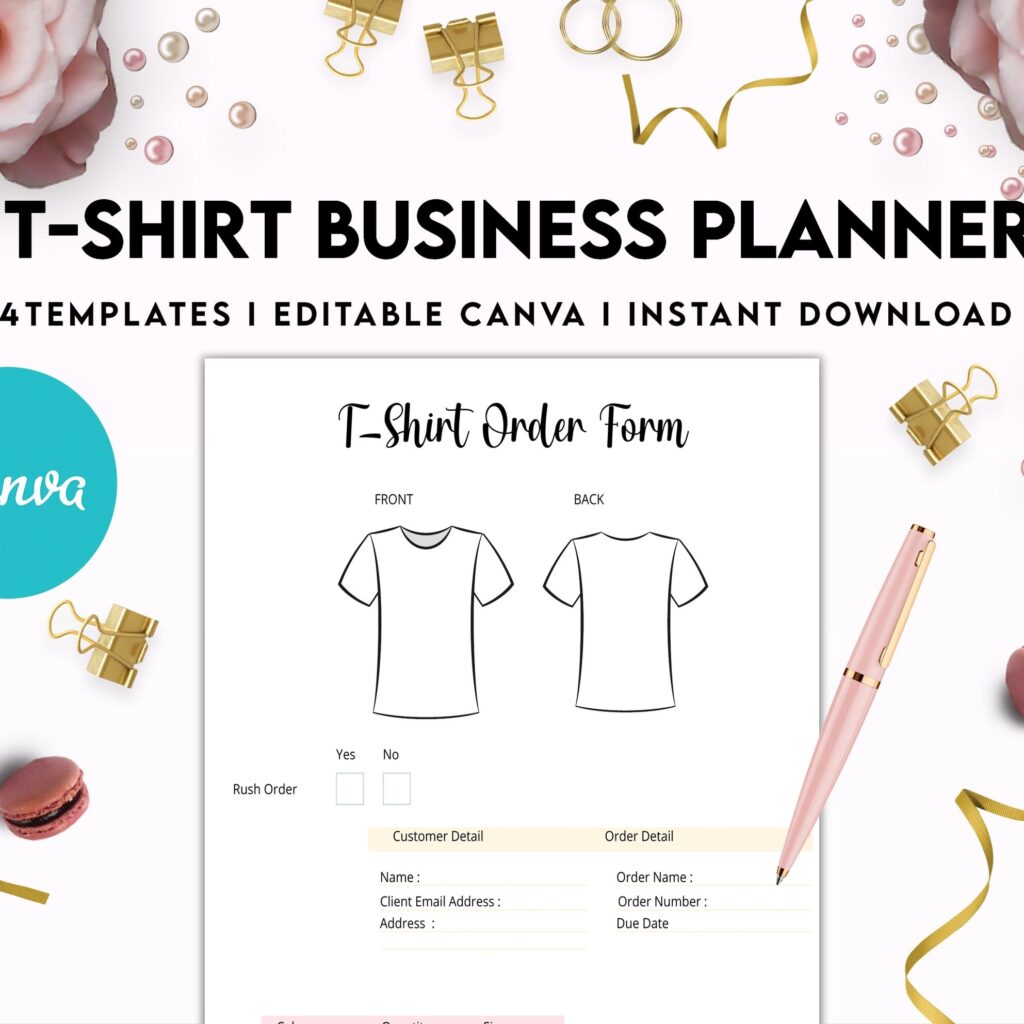 T-shirt Business Planner Template, T-shirt Order form, Invoice, Tracker Etc. , Canva Editable Templates, Kdp interior