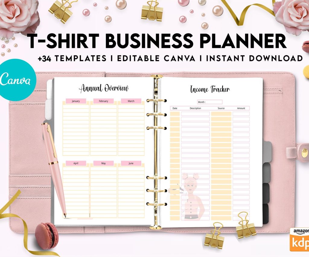 T-shirt Business Planner Template, T-shirt Order form, Invoice, Tracker Etc. , Canva Editable Templates, Kdp interior