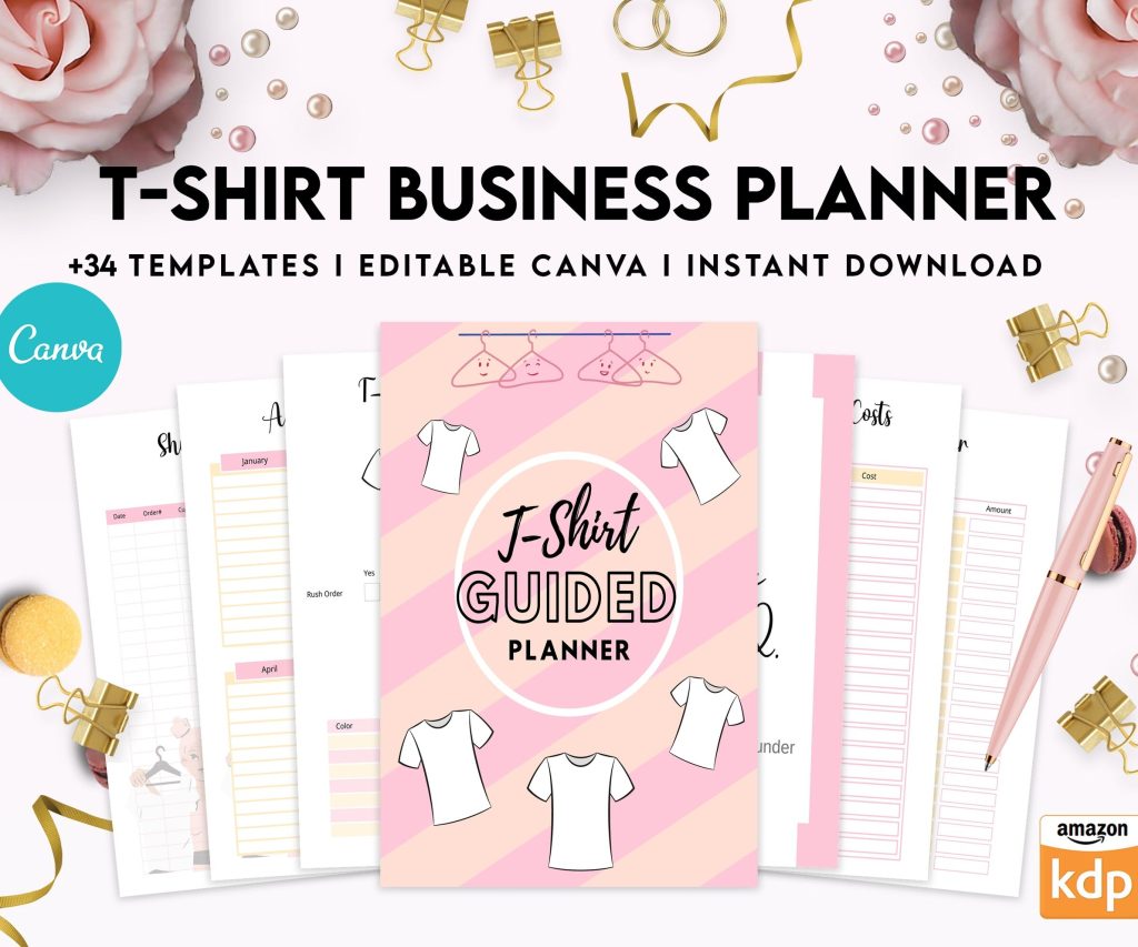 T-shirt Business Planner Template, T-shirt Order form, Invoice, Tracker Etc. , Canva Editable Templates, Kdp interior