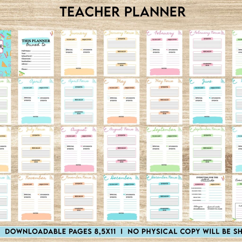 Teacher Planner, Teacher Journal, teacher Bundle pages, Canva Editable Templates, Kdp interior