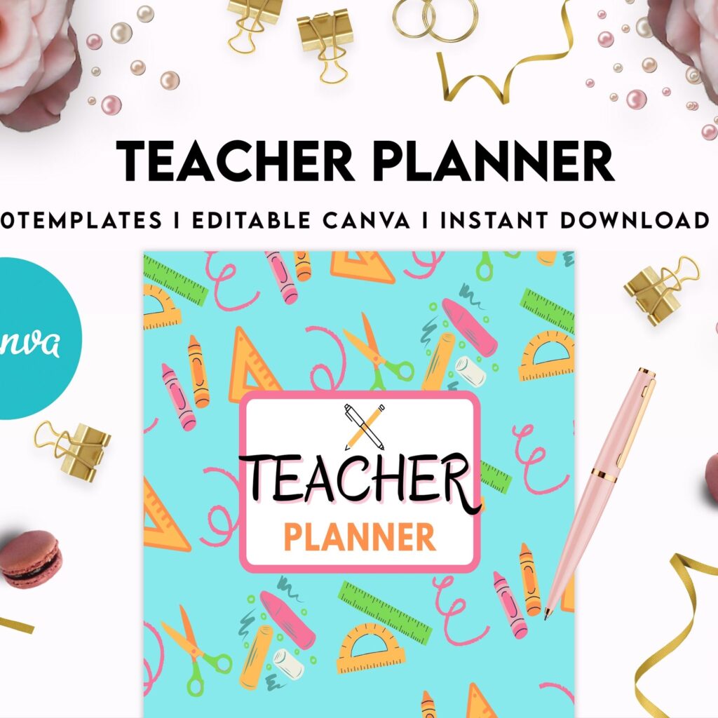 Teacher Planner, Teacher Journal, teacher Bundle pages, Canva Editable Templates, Kdp interior