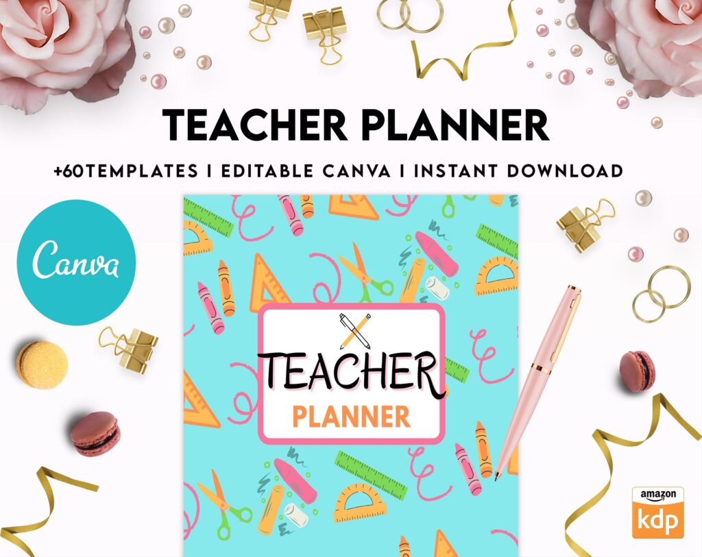 Teacher Planner, Teacher Journal, teacher Bundle pages, Canva Editable Templates, Kdp interior