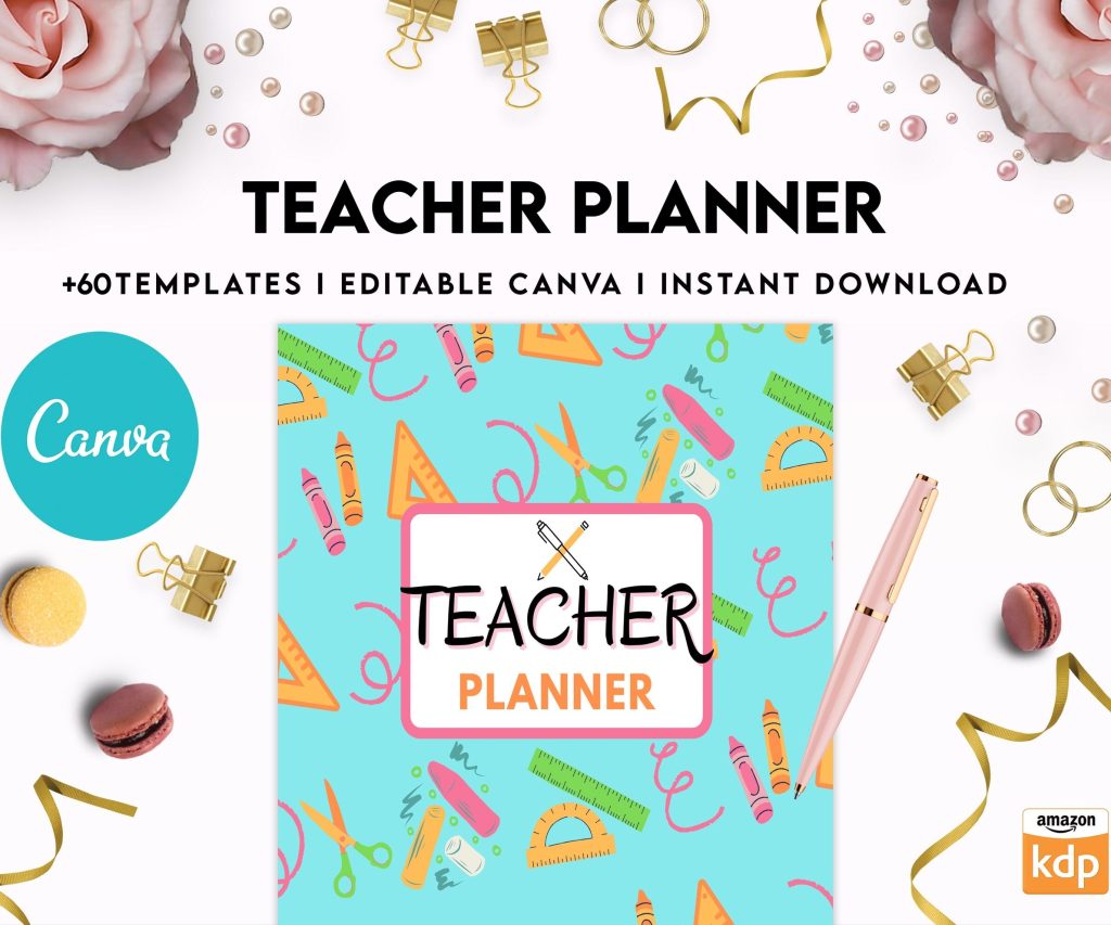 Teacher Planner, Teacher Journal, teacher Bundle pages, Canva Editable Templates, Kdp interior
