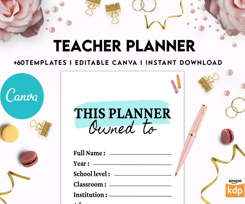 Teacher Planner, Teacher Journal, teacher Bundle pages, Canva Editable Templates, Kdp interior