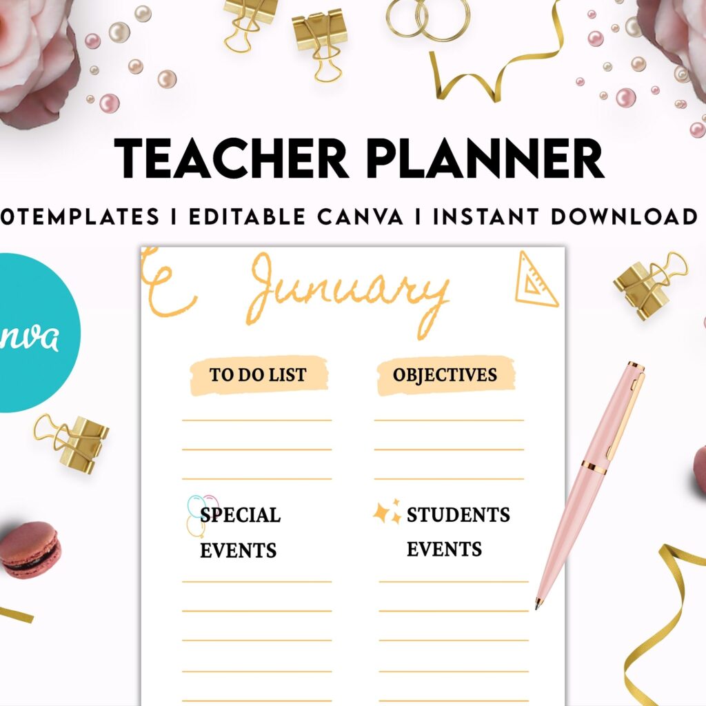 Teacher Planner, Teacher Journal, teacher Bundle pages, Canva Editable Templates, Kdp interior