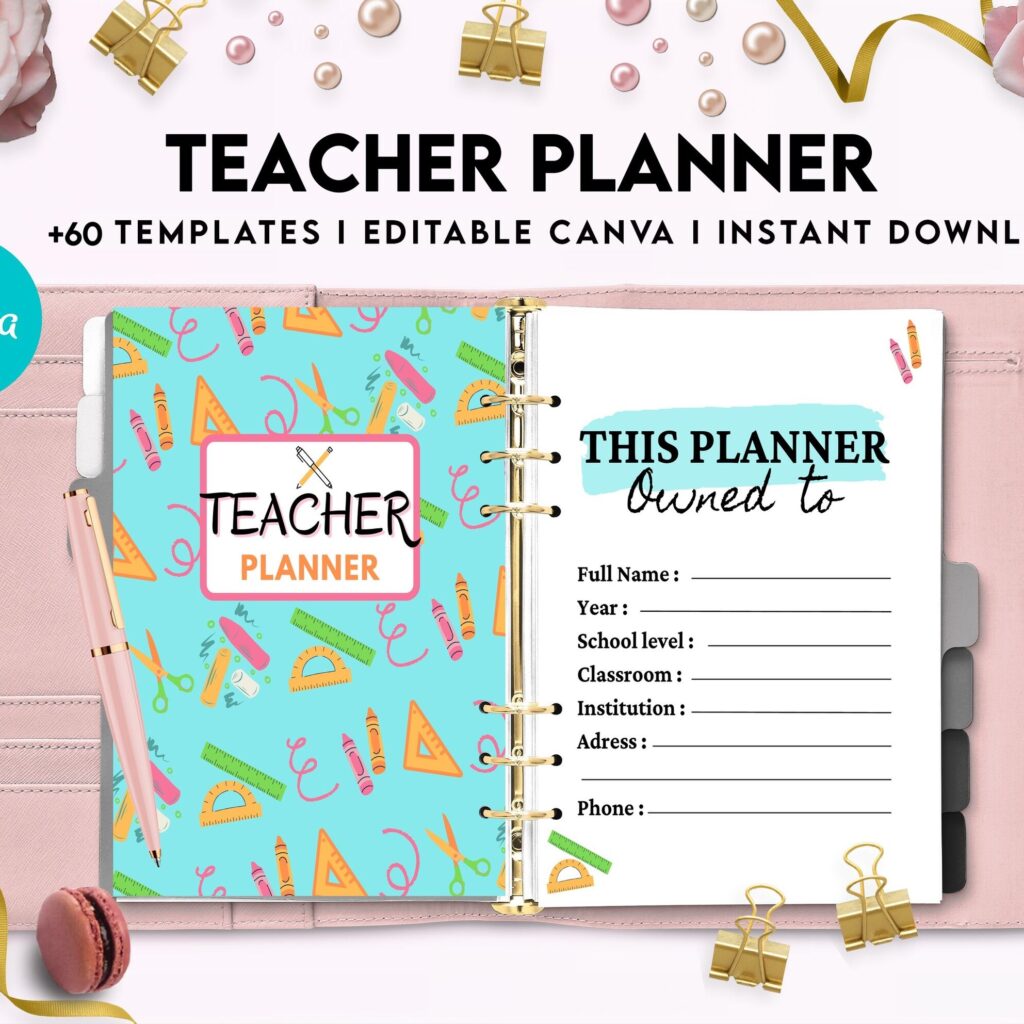 Teacher Planner, Teacher Journal, teacher Bundle pages, Canva Editable Templates, Kdp interior