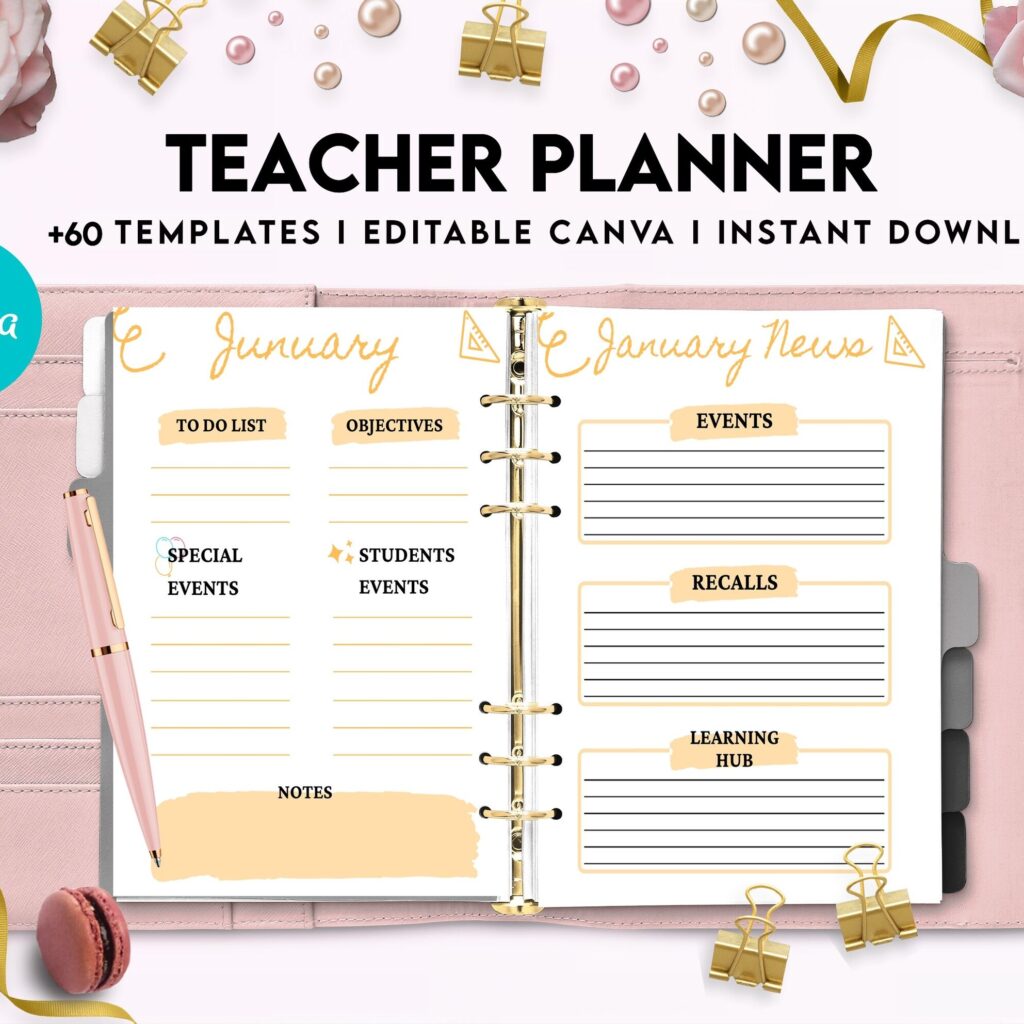 Teacher Planner, Teacher Journal, teacher Bundle pages, Canva Editable Templates, Kdp interior