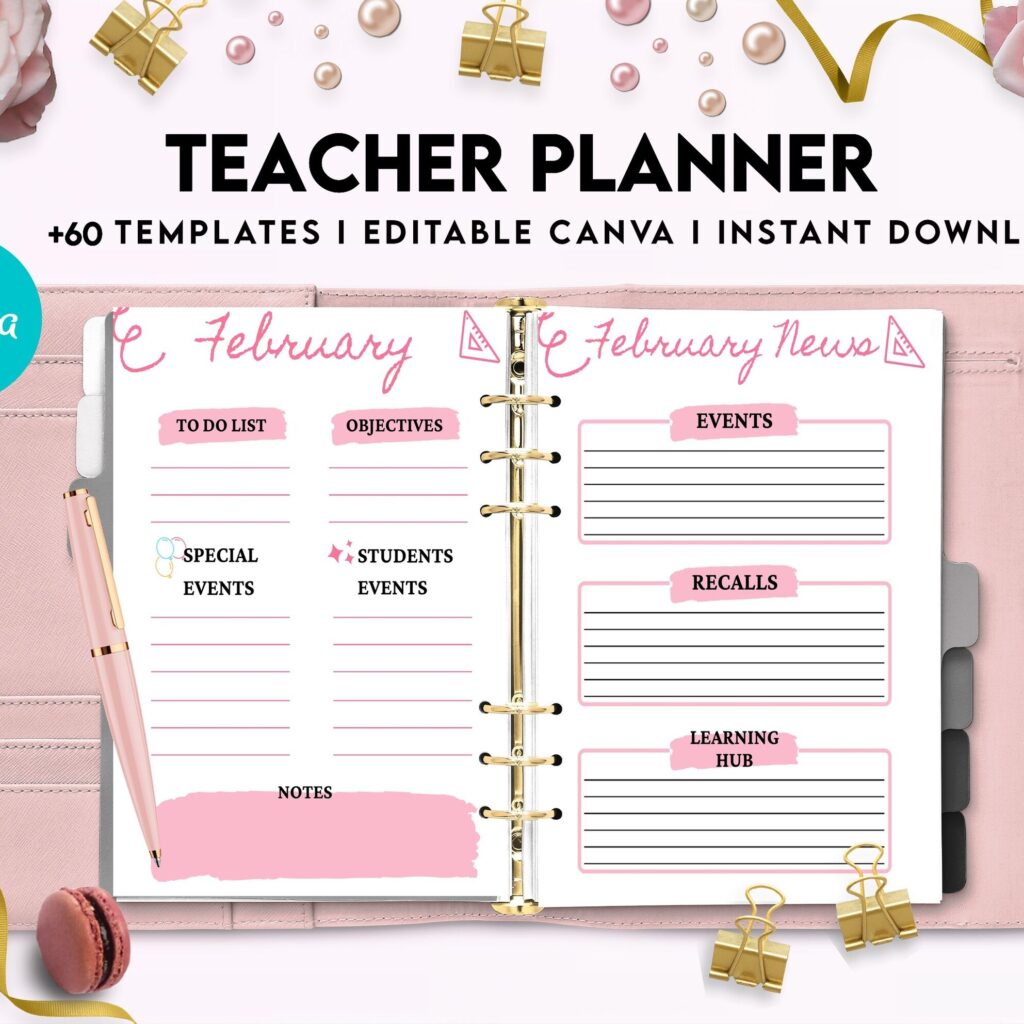 Teacher Planner, Teacher Journal, teacher Bundle pages, Canva Editable Templates, Kdp interior