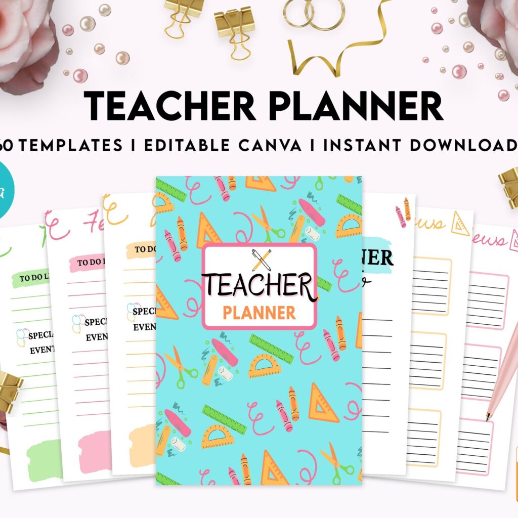 Teacher Planner, Teacher Journal, teacher Bundle pages, Canva Editable Templates, Kdp interior