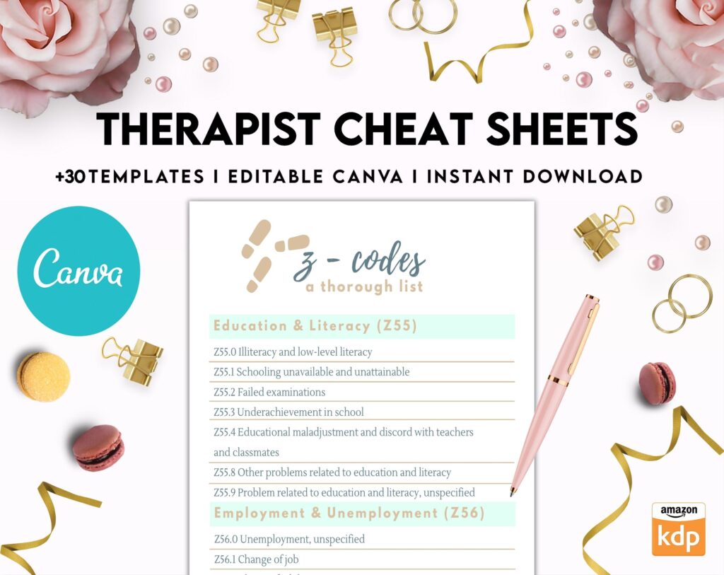 Therapist Planner, Therapist insert cheat sheets for documentation & clinical work, therapy sheets Canva Editable Templates, Kdp interior