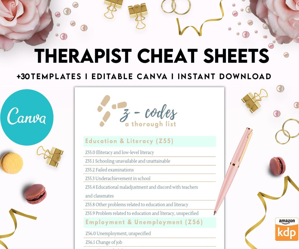 Therapist Planner, Therapist insert cheat sheets for documentation & clinical work, therapy sheets Canva Editable Templates, Kdp interior
