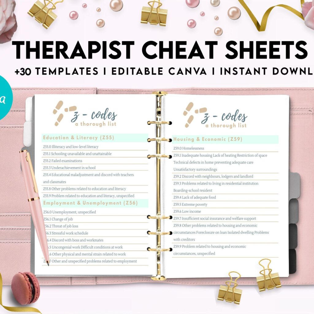 Therapist Planner, Therapist insert cheat sheets for documentation & clinical work, therapy sheets Canva Editable Templates, Kdp interior
