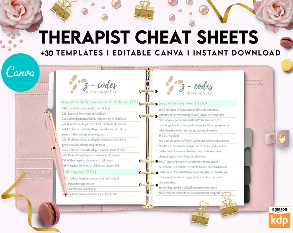 Therapist Planner, Therapist insert cheat sheets for documentation & clinical work, therapy sheets Canva Editable Templates, Kdp interior