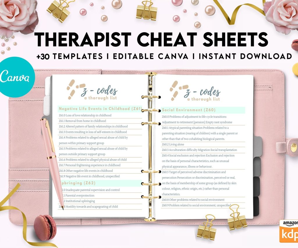 Therapist Planner, Therapist insert cheat sheets for documentation & clinical work, therapy sheets Canva Editable Templates, Kdp interior