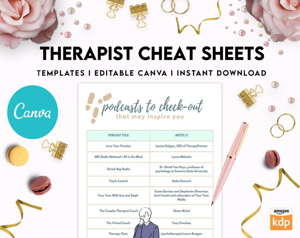 Therapist Planner, Therapist insert cheat sheets for documentation & clinical work, therapy sheets Canva Editable Templates, Kdp interior