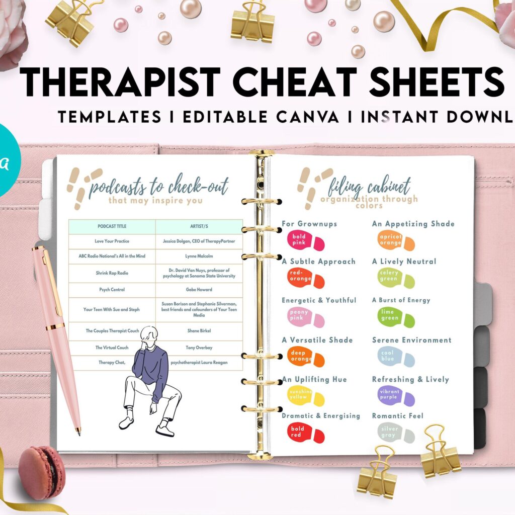 Therapist Planner, Therapist insert cheat sheets for documentation & clinical work, therapy sheets Canva Editable Templates, Kdp interior