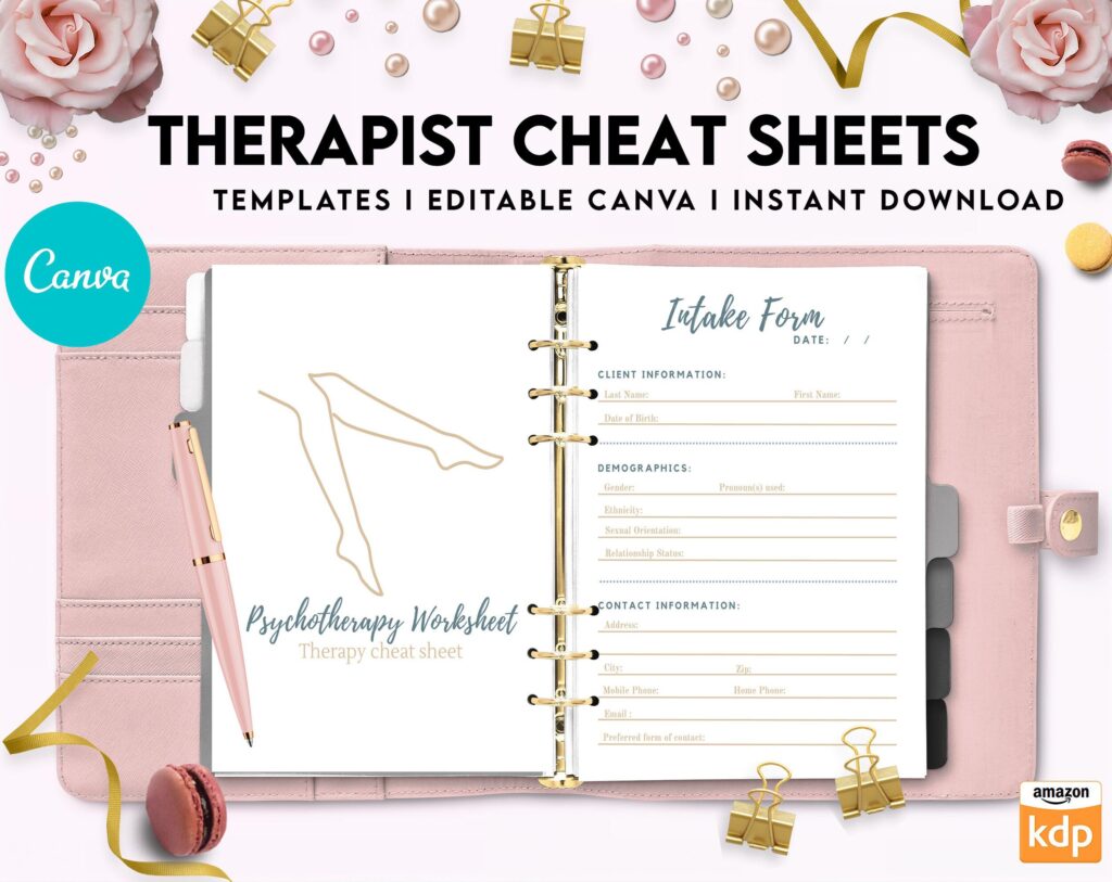 Therapist Planner, Therapist insert cheat sheets for documentation & clinical work, therapy sheets Canva Editable Templates, Kdp interior