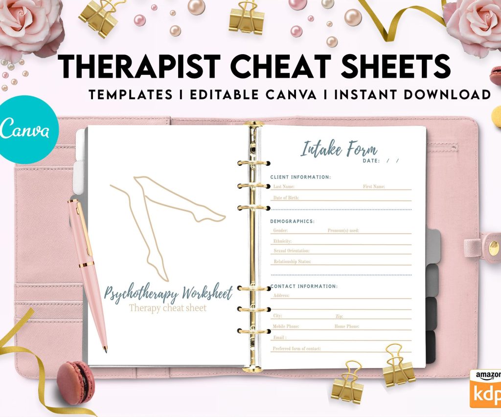 Therapist Planner, Therapist insert cheat sheets for documentation & clinical work, therapy sheets Canva Editable Templates, Kdp interior