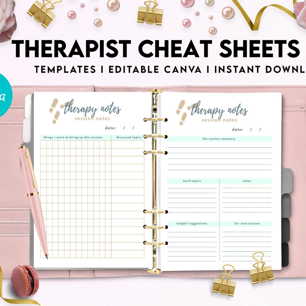 Therapist Planner, Therapist insert cheat sheets for documentation & clinical work, therapy sheets Canva Editable Templates, Kdp interior