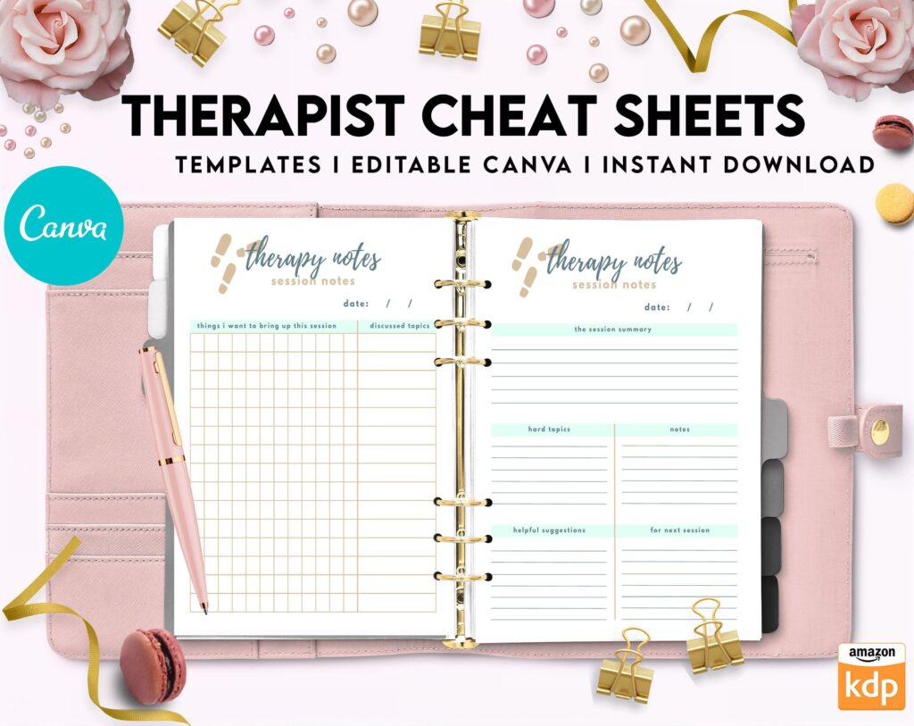 Therapist Planner, Therapist insert cheat sheets for documentation & clinical work, therapy sheets Canva Editable Templates, Kdp interior