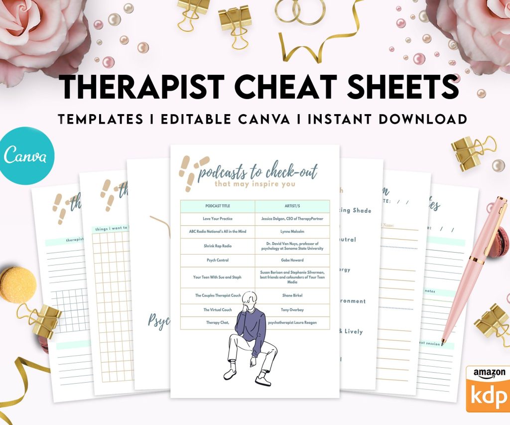 Therapist Planner, Therapist insert cheat sheets for documentation & clinical work, therapy sheets Canva Editable Templates, Kdp interior
