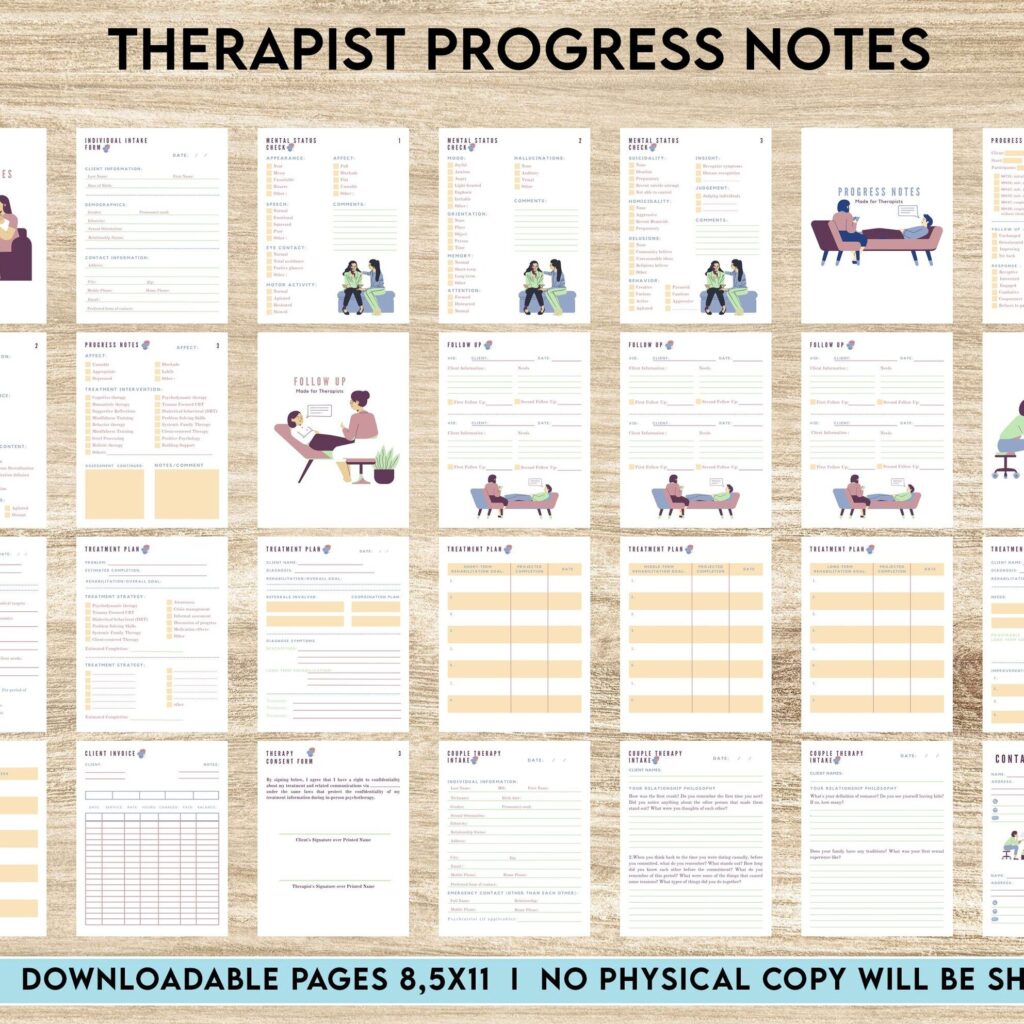 Progress Notes for Therapists, Editable Templates therapy worksheets, Client Progress Note Template , Counseling, Canva Editable Templates, Kdp interior