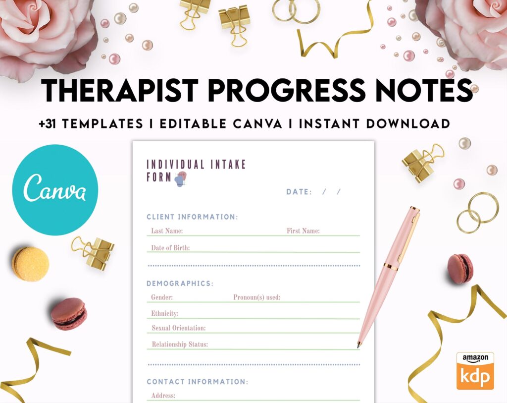 Progress Notes for Therapists, Editable Templates therapy worksheets, Client Progress Note Template , Counseling, Canva Editable Templates, Kdp interior
