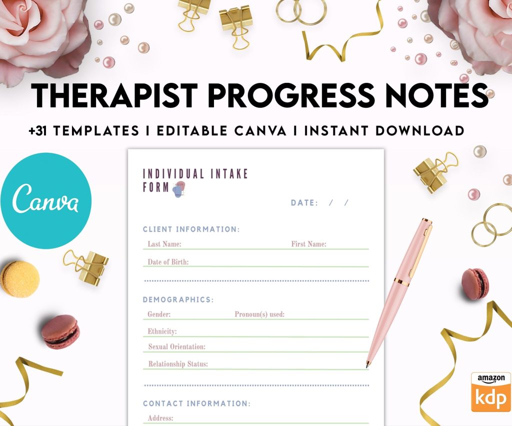 Progress Notes for Therapists, Editable Templates therapy worksheets, Client Progress Note Template , Counseling, Canva Editable Templates, Kdp interior