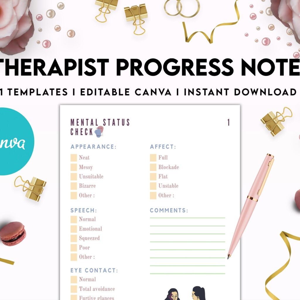 Progress Notes for Therapists, Editable Templates therapy worksheets, Client Progress Note Template , Counseling, Canva Editable Templates, Kdp interior