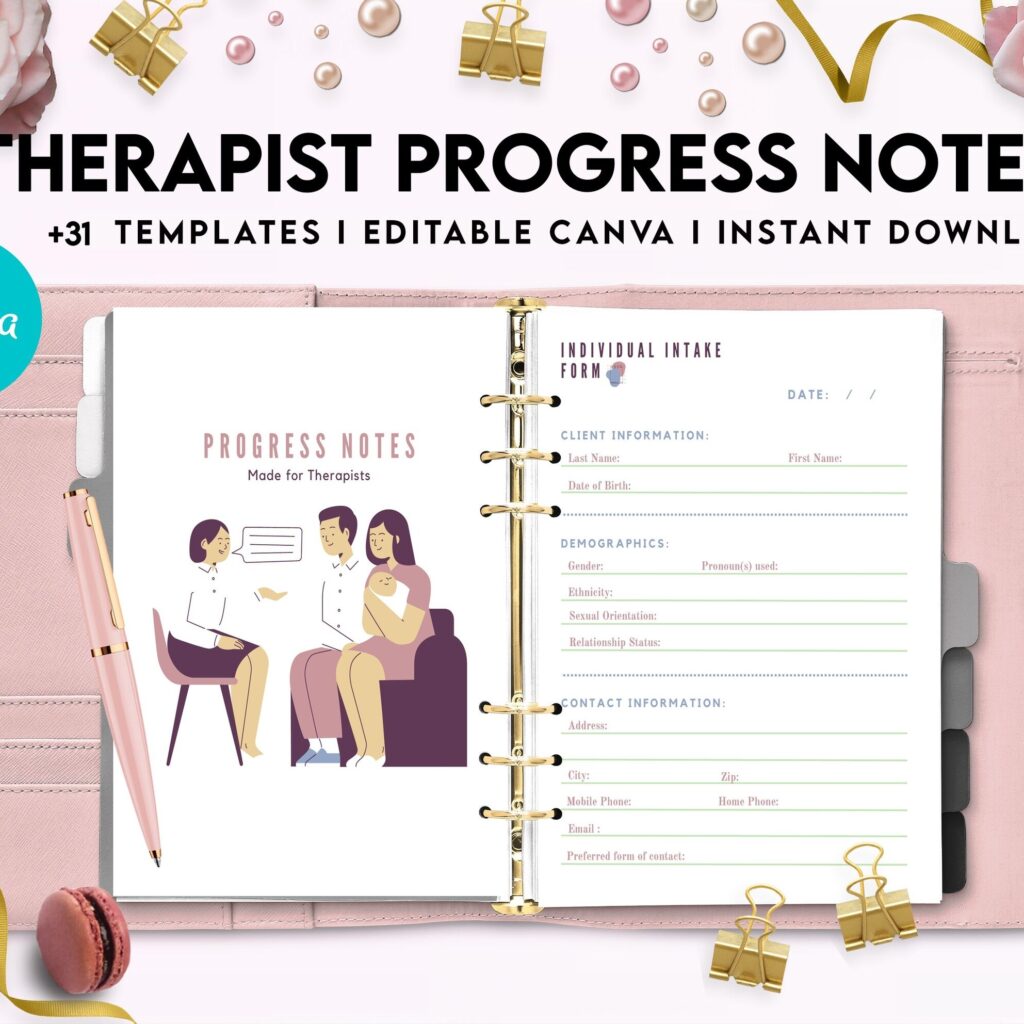 Progress Notes for Therapists, Editable Templates therapy worksheets, Client Progress Note Template , Counseling, Canva Editable Templates, Kdp interior
