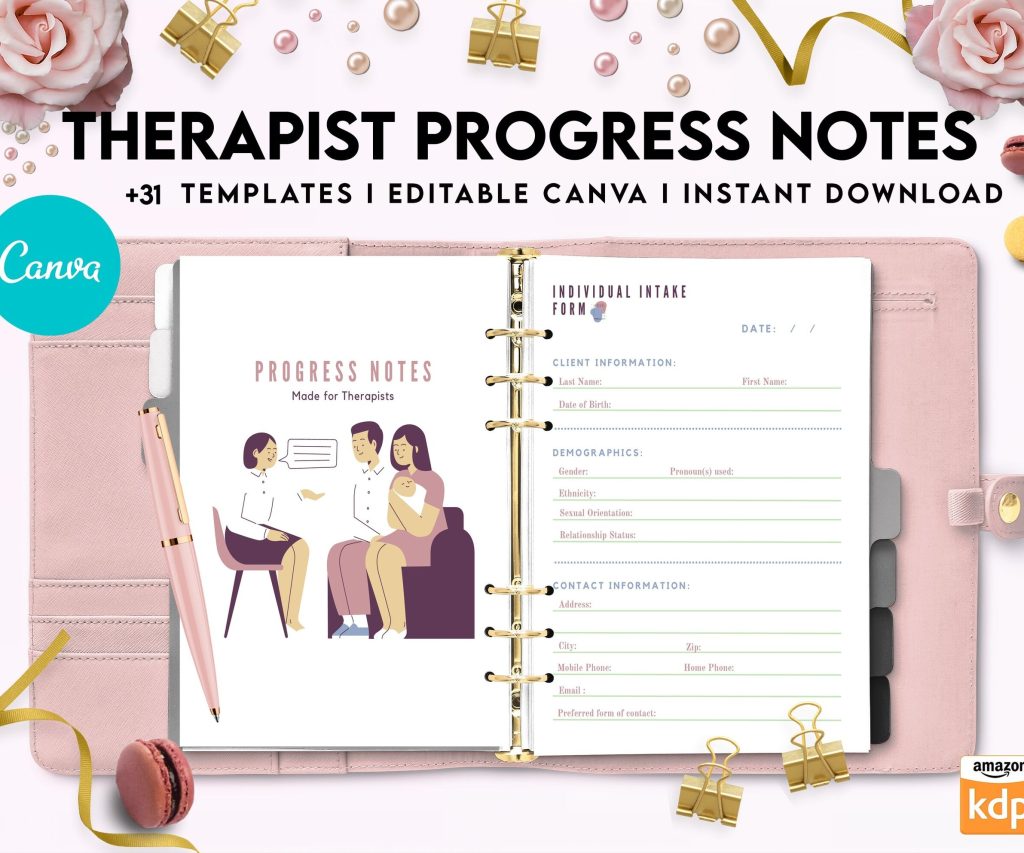 Progress Notes for Therapists, Editable Templates therapy worksheets, Client Progress Note Template , Counseling, Canva Editable Templates, Kdp interior